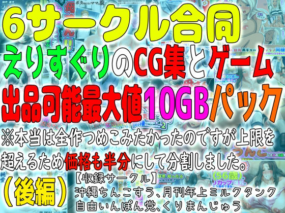 6サークル合同えりすぐりのCG集とゲーム出品可能最大値10GBパック（後編） ※本当は全作つめこみたかったのですが上限を超えるため価格も半分にして分割しました。(自由いんぽん党) [d_225063]