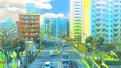 都会のオフィス街 【背景素材（夕方差分＋空くり抜きセット）】(Re；creating_world) [d_234282]