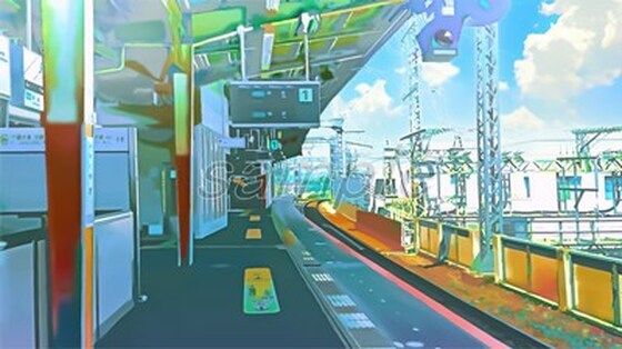 駅のホーム【背景素材（夕方差分＋空くり抜きセット）】(Re；creating_world) [d_234284]