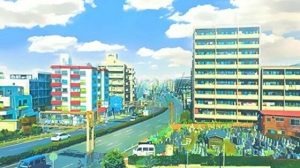 都会のマンションと国道【背景素材（夕方差分＋空くり抜きセット）】(Re；creating_world) [d_234288]