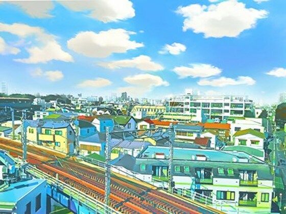 線路と都心部の住居【背景素材（夕方差分＋空くり抜きセット）】(Re；creating_world) [d_234297]