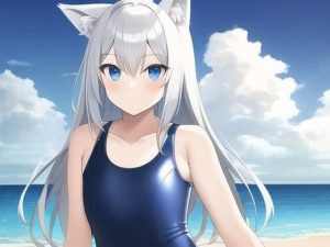 スク水の銀髪オオカミ少女と海辺にて(夢海ルナ) [d_244877]