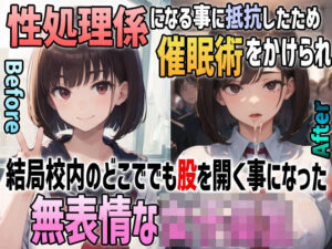 性処理係になる事に抵抗したため催●術をかけられ結局校内のどこででも股を開く事になった無表情な女子校生(アイトイウナノエゴ) [d_266300]