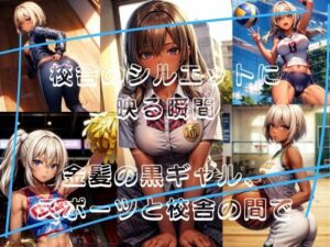 校舎のシルエットに映る瞬間: 金髪の黒ギャル、スポーツと校舎の間で(nico bassの世界) [d_294329]