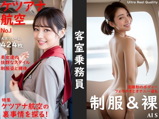 【全424枚】 「客室乗務員」 ケツアナ航空 -キャビンアテンダントの制服姿と裏事情- -AIで描く究極の美女達-(AIで絶世の美女を作る) [d_307605]