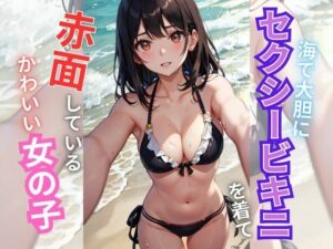 海でセクシービキニを着ているかわいい女の子(美少女) [d_311312]