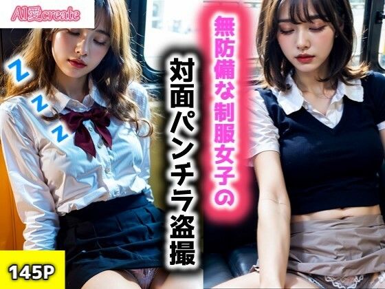 【電車】寝ている無防備な制服女子の対面パンチラ盗撮(AI愛create) [d_311974]