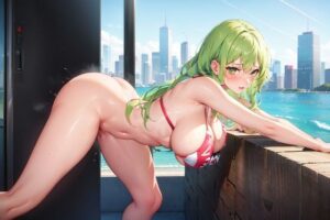 街中でエッチな緑髪女子を撮影(Ray_ai7) [d_312993]