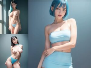 スカイブルーなミニスカ美女のおっぱい（セリフなし AI画像集）(アフェアーアモーレ) [d_319166]