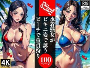 淫乱水着熟女がビキニ姿で誘うビーチで童貞狩り(AI美女LABO.6) [d_347960]