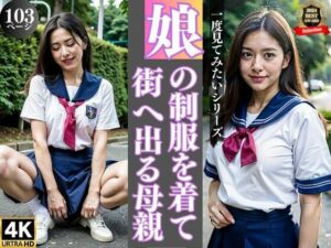 娘の制服を着て街へ出る母親(TKG) [d_349891]