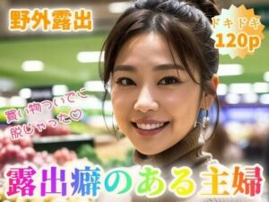 【野外露出】露出癖のある主婦〜買い物ついでに脱いじゃった〜【120p】(紐をギュッとね) [d_351958]