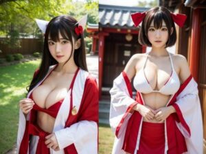 巨乳巫女コスプレの美女(色気の垂れ流し) [d_357315]