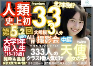 人類史上初！前代未聞の333人！大学1年新入生18歳と19歳！純粋＆黒髪の天使シリーズ 第5.2弾Premium（中編）「クラスで1番の女の子の裸だけが拝める」Xデー到来！！(k.AI World) [d_371329]