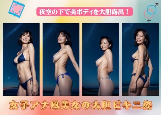 女子アナ風美女の大胆ビキニ姿〜夜空の下で美ボディを大胆露出！(真夜中の戦士) [d_372577]