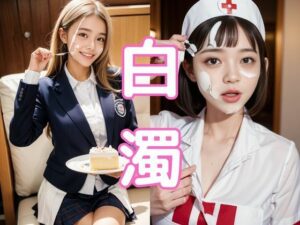 顔にクリーム塗りながら、ケーキを食べる女性たち(ガールB) [d_374466]