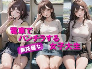 電車で無防備にパンチラする女子大生(AI am アニメAI画像生成見習い) [d_386467]