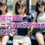 電車に座るミニスカ女子大生のパンチラ(AIpril Fool リアル系) [d_422651]