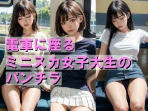 電車に座るミニスカ女子大生のパンチラ(AIpril Fool リアル系) [d_422651]