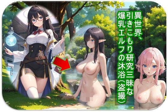異世界、引きこもり研究三昧な爆乳エルフの沐浴（盗撮）(くまとねこ屋) [d_440332]