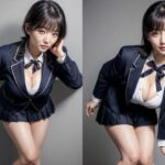 30代/40代/50代で普通乳〜巨乳サイズのJKブレザー制服を着た黒髪熟女人妻の着衣おっぱい＆胸の谷間「リアル・実写系」写真集(ももんじゃ) [d_459874]