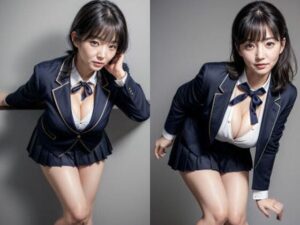 30代/40代/50代で普通乳〜巨乳サイズのJKブレザー制服を着た黒髪熟女人妻の着衣おっぱい＆胸の谷間「リアル・実写系」写真集(ももんじゃ) [d_459874]