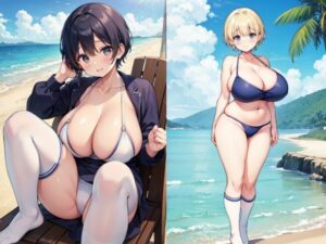 靴下・ニーハイ姿の巨乳で水着の美女(色気の垂れ流し) [d_382672]