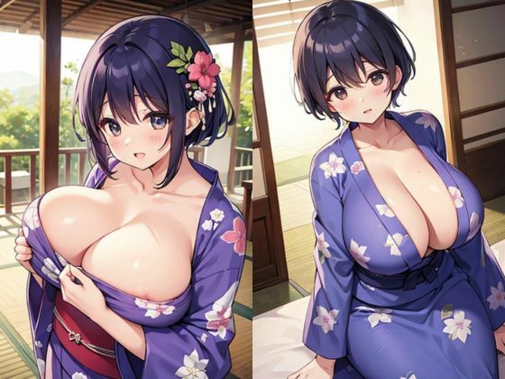 浴衣姿で巨乳のショートカット美女(色気の垂れ流し) [d_383218]