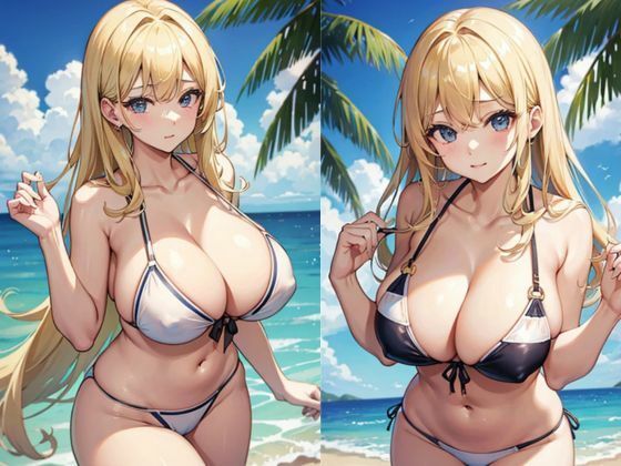 海辺の巨乳金髪美女(色気の垂れ流し) [d_383692]