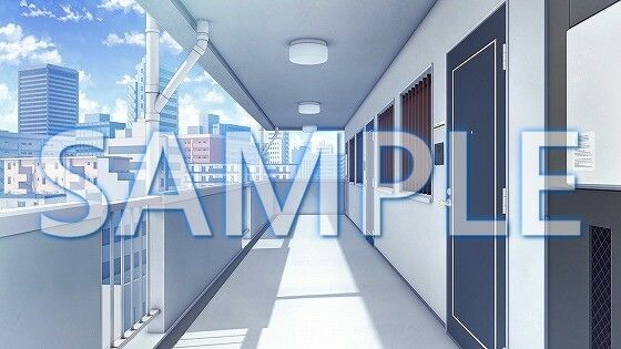 【背景素材】マンション 廊下（1385_bg02）【時間差分あり】(XERO) [d_471648]