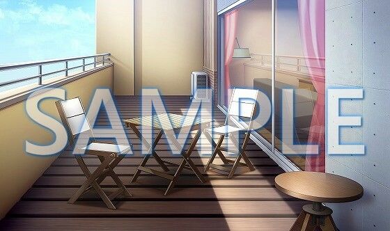 【背景素材】マンション ベランダ テーブル＆チェアあり（6229_bg05b）【時間差分あり】(XERO) [d_472169]