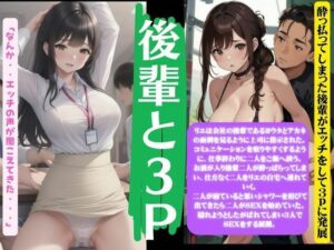 後輩と3Pセックス！酔っ払ってしまった後輩がエッチをして3Pに発展(ビッチ童顔ピクセル) [d_472223]