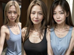 タンクトップ姿のスレンダーなロングヘア熟女(色気の垂れ流し) [d_392660]