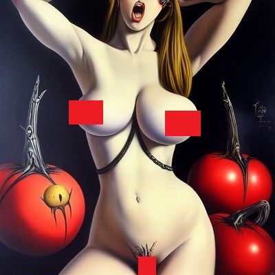 ホラーアート:お化けトマトと美巨乳の女(MUTANTITS) [d_436594]