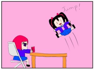 2コマ漫画「部室で笑顔で1、2、Jumpしてしまった矢澤」(ゆるふわ研究所) [d_502586]