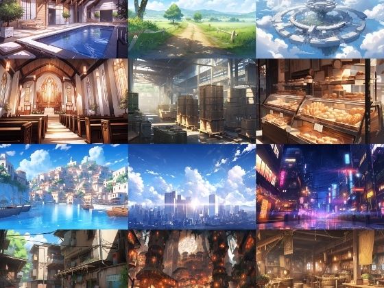 【繊細で芸術的な街や村系背景】著作権フリーの高解像度画像（100枚）(Game Material Store) [d_276625]