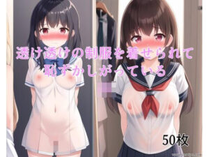 透け透けの制服を着せられて恥ずかしがっているJK(ハーレム神) [d_550285]