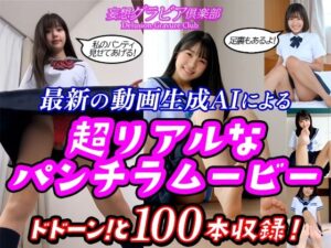 【2025年最新】最新の動画生成AIによる 超リアルなパンチラムービー！ドドーンと100本収録！  〜足裏フェチの貴方にもオススメ！〜これは実写動画ではありません！最新の動画生成AIで生成された、架空の美女達のパンチラ動画をタップリ100本収録！！(妄想グラビア倶楽部) [d_581284]