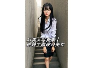 AI美女写真集┃眼鏡で階段の美女(AI美女写真集┃清楚な大人) [d_587589]