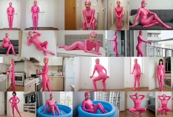 日常的・ピンク全身タイツ 画像集 10種 200枚(顔出し全身タイツ0703) [d_595768]