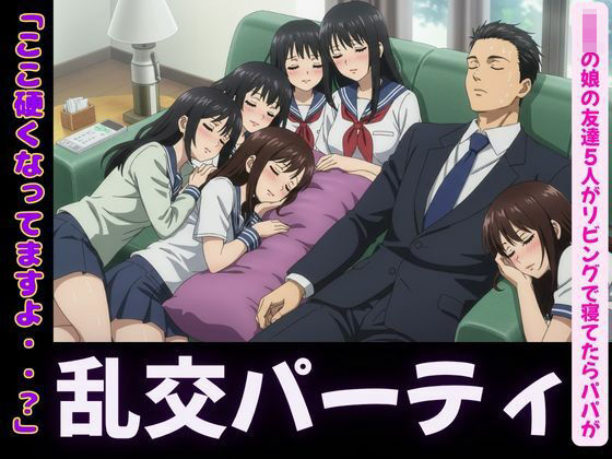 JKの娘の友達5人がリビングで寝てたらパパの肉棒を触ってきて・・・エッチな乱交パーティに(JK取扱変態クラブ) [d_607083]
