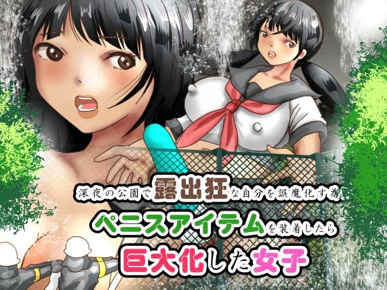深夜の公園で露出狂な自分を誤魔化す為にペニスアイテムを装着したら巨大化した女子(ぼーぼーず) [d_608769]