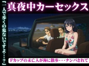 真夜中のカーセックス！Fカップの未亡人が海でナンパされSEXされてしまう物語(今晩のおかずプロモーション) [d_612586]