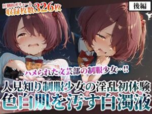 文芸部の人見知り制服少女の淫乱初体験！純粋な色白肌が変態たちの白濁液に汚されてゆく-後編(推しを押してそして) [d_623833]