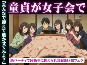 同級生で集まった鍋パーティ！そこで童貞を告白したら全員に抑えられてフェラされて秒イキ(妄想彼女専門ちゃんねる) [d_631844]