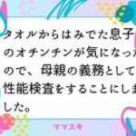 タオルからはみでた息子のオチンチンが気になったので、母親の義務として性能検査をすることにしました。(ママスキ) [d_671768]