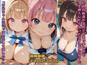 巨乳の妹達が学校でもエッチなので生挿入したらもっとラブラブになった「お兄ちゃんにいっぱい出してほしい」(nes_aiart) [d_674152]