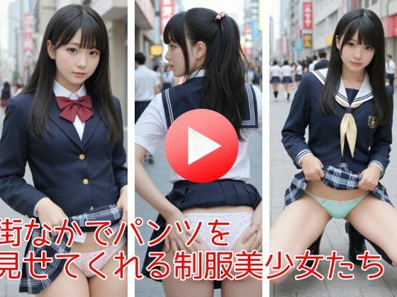 【動画】街なかでパンツを見せてくれる制服美少女たち(AIグラビアRIU) [d_699260]