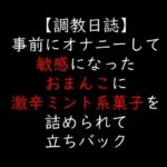 事前にオナニーして敏感になったおまんこに激辛ミント系菓子を詰められて立ちバック(moon cat) [d_705758]