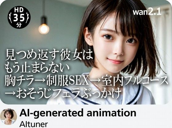 【35分HD】見つめ返す彼女はもう止まらない──胸チラ→制服SEX→室内フルコース→おそうじフェラぶっかけ(AItuner) [d_702984]